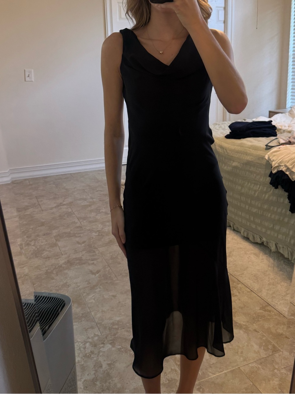 Abercrombie & Fitch Black Sleeveless Midi Dress with Sheer Hem